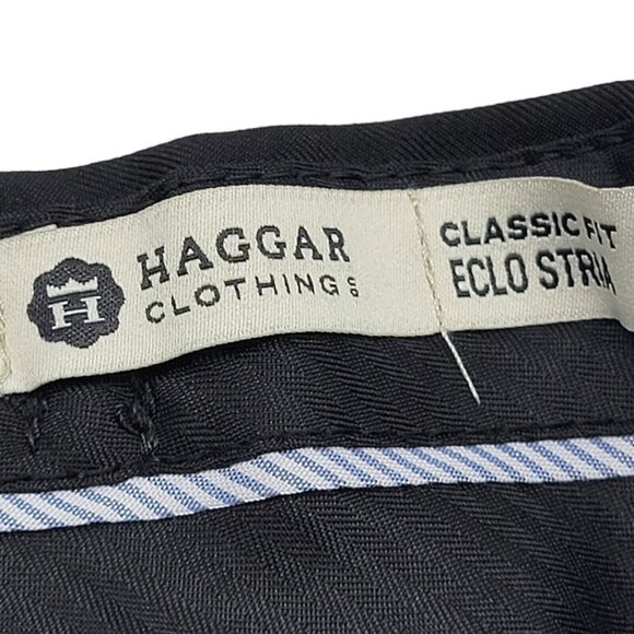 Haggar Pants Mens 32x30 Black Stria Classic Fit Pleated Expandable Waistband - Picture 7 of 11